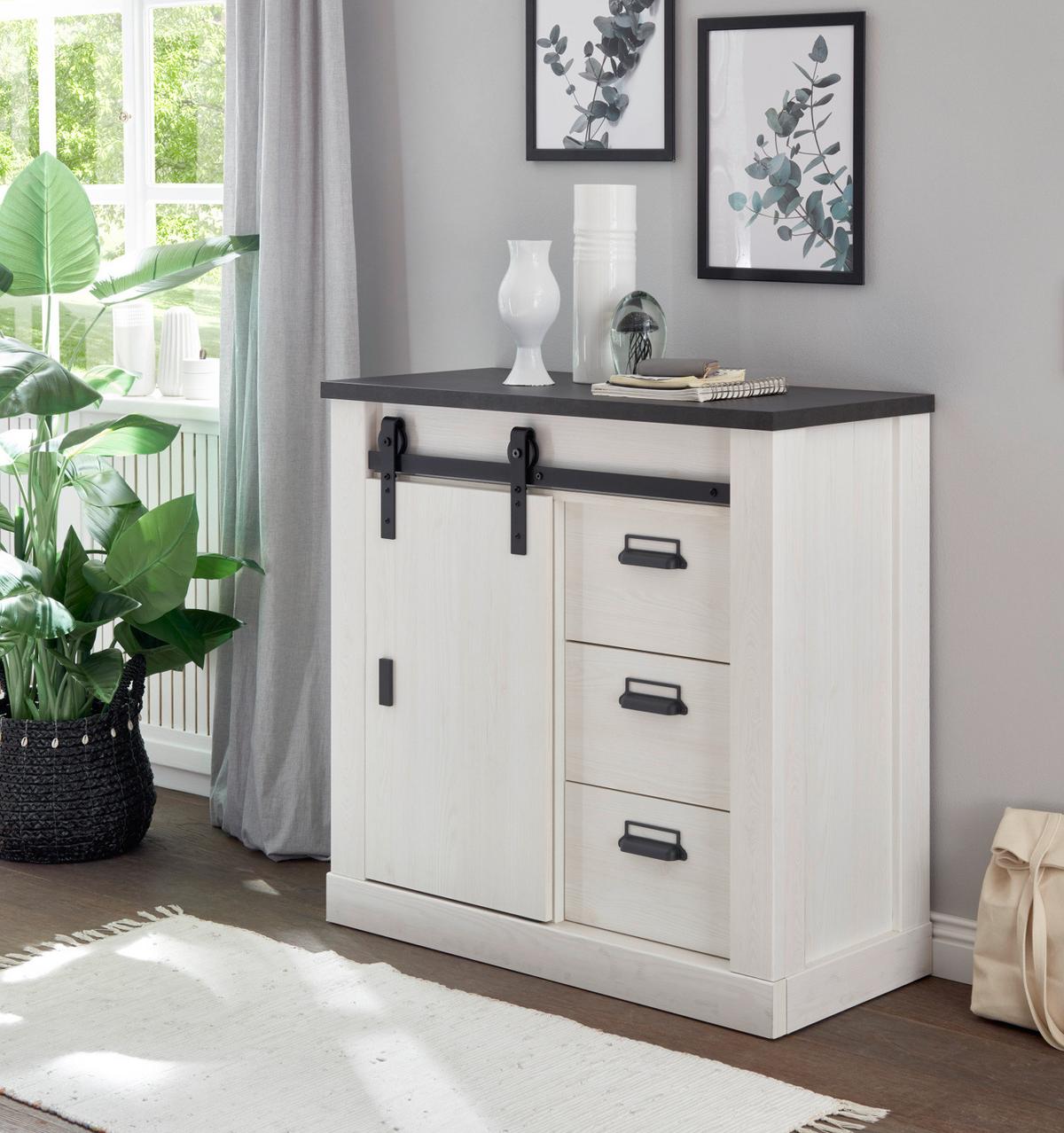 WOHNWAND weiß Pinie, anthrazit Landhaus, Wohnkombination 3-teilig 314 cm - Anthrazit/Weiß, Holzwerkstoff/Metall (272/170/43cm) - Furn.Design