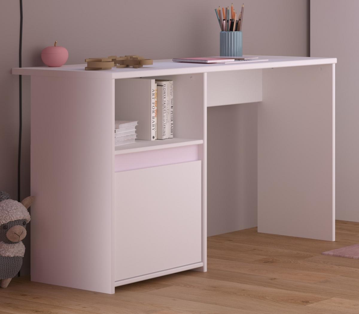 KINDERZIMMER Set 3-tlg. Stauraumbett 90x200 Nachttisch und Schreibtisch - Weiß, Holzwerkstoff (203/75/100cm) - Parisot Meuble