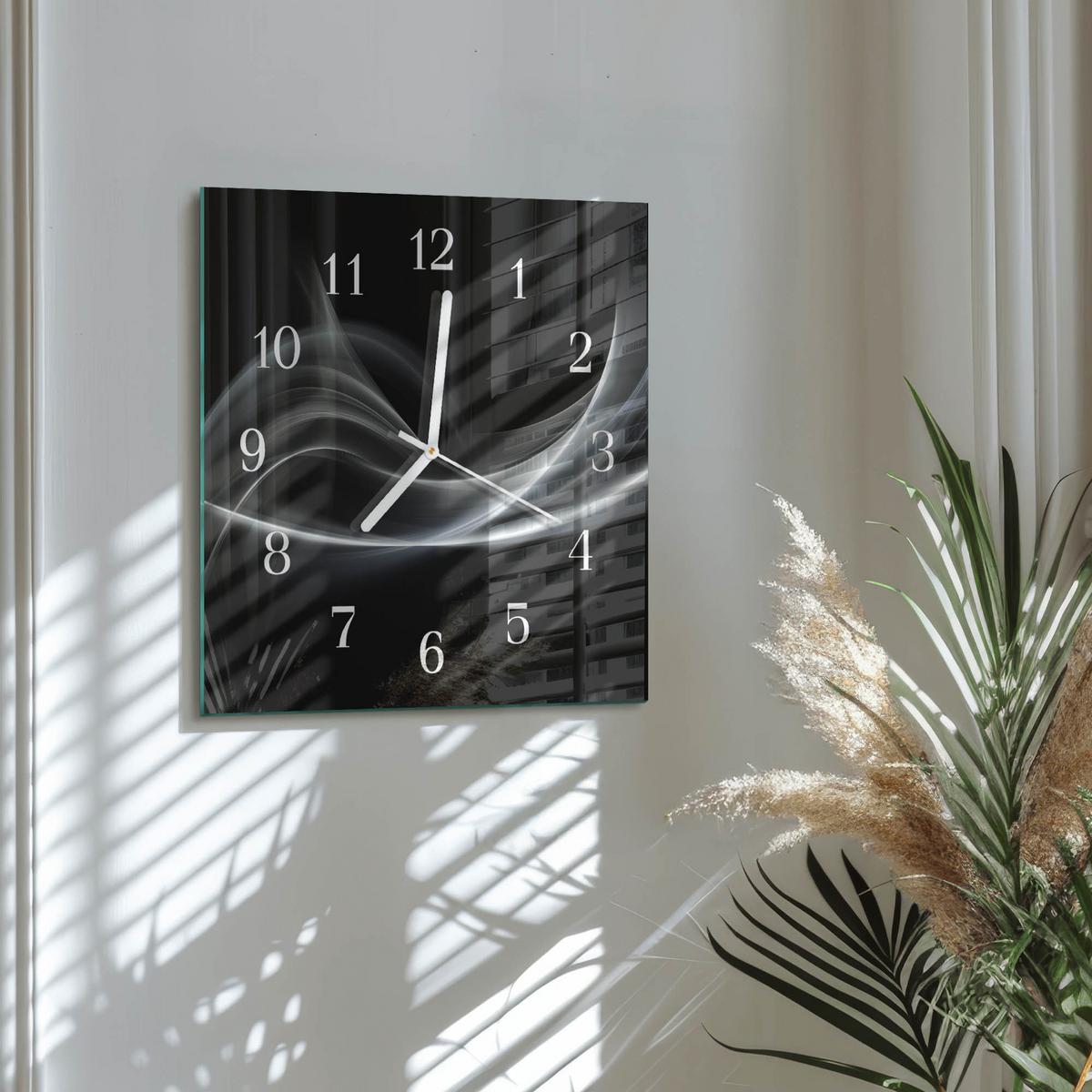 WANDUHR aus Glas 30x30 cm - Abstrakte Linien - Schwarz, Glas (30/30/0.4cm) - TULUP