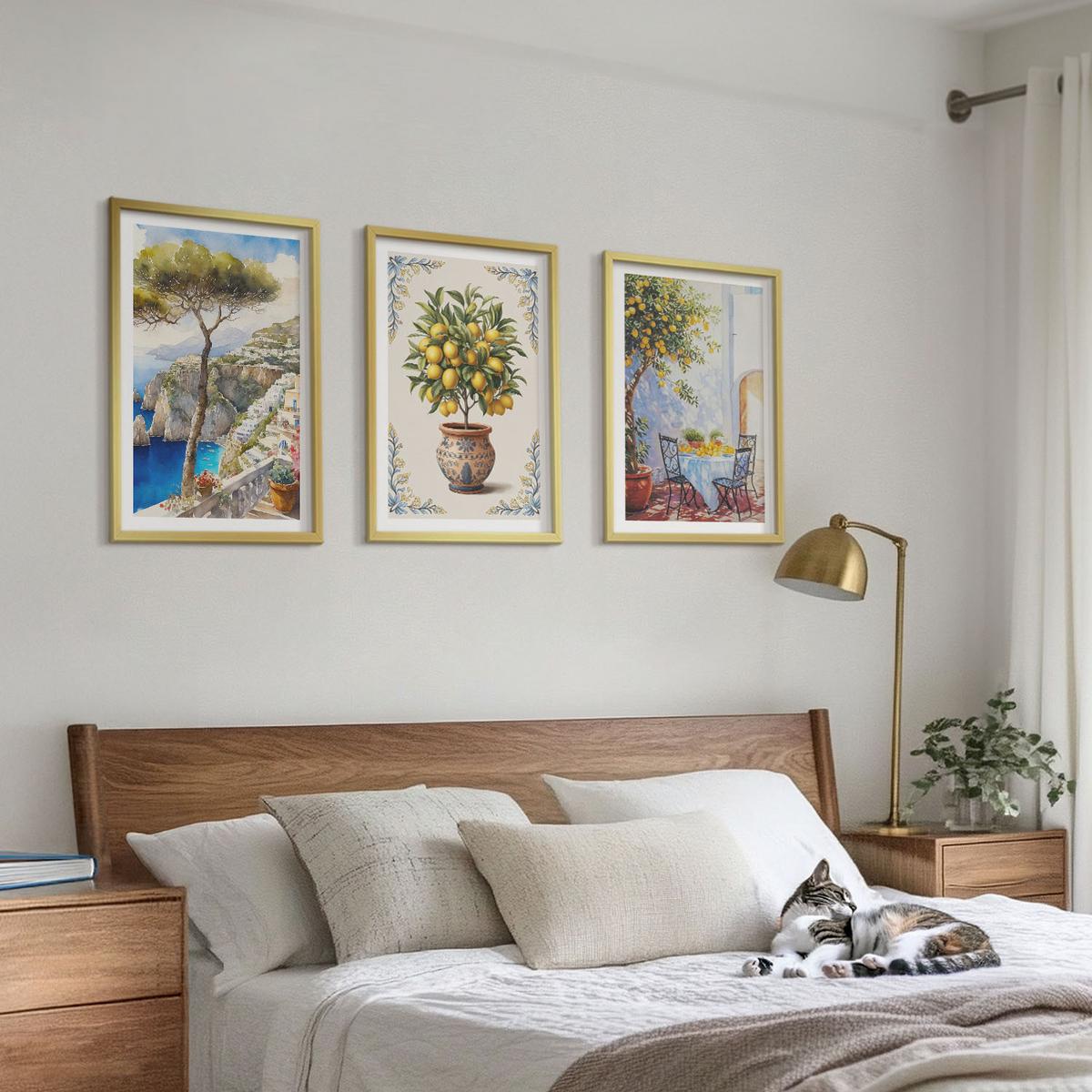 BILDER SET 3er Set - 40x60 cm Goldrahmen - Tisch aus Zitronenbaum - Goldfarben, Kunststoff (40/60cm) - TULUP