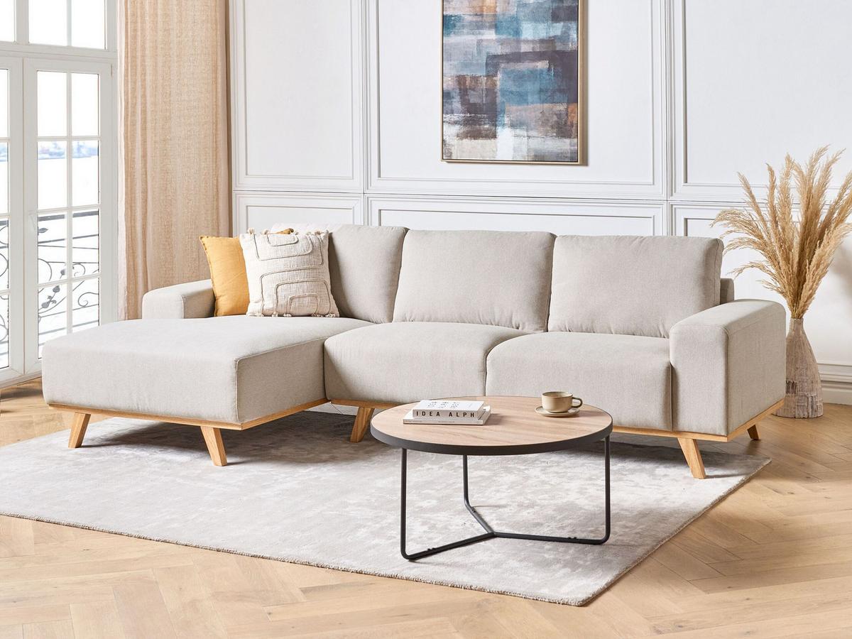 3-SITZER-ECKSOFA beige linksseitig Nora - Hellbraun/Beige, Textil (279/150cm) - Beliani