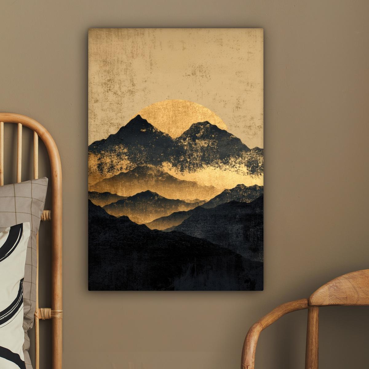 LEINWANDBILD Goldene Berge bei Mondschein Wanddeko 40x60 cm - Goldfarben, Textil (40/60cm) - MuchoWow