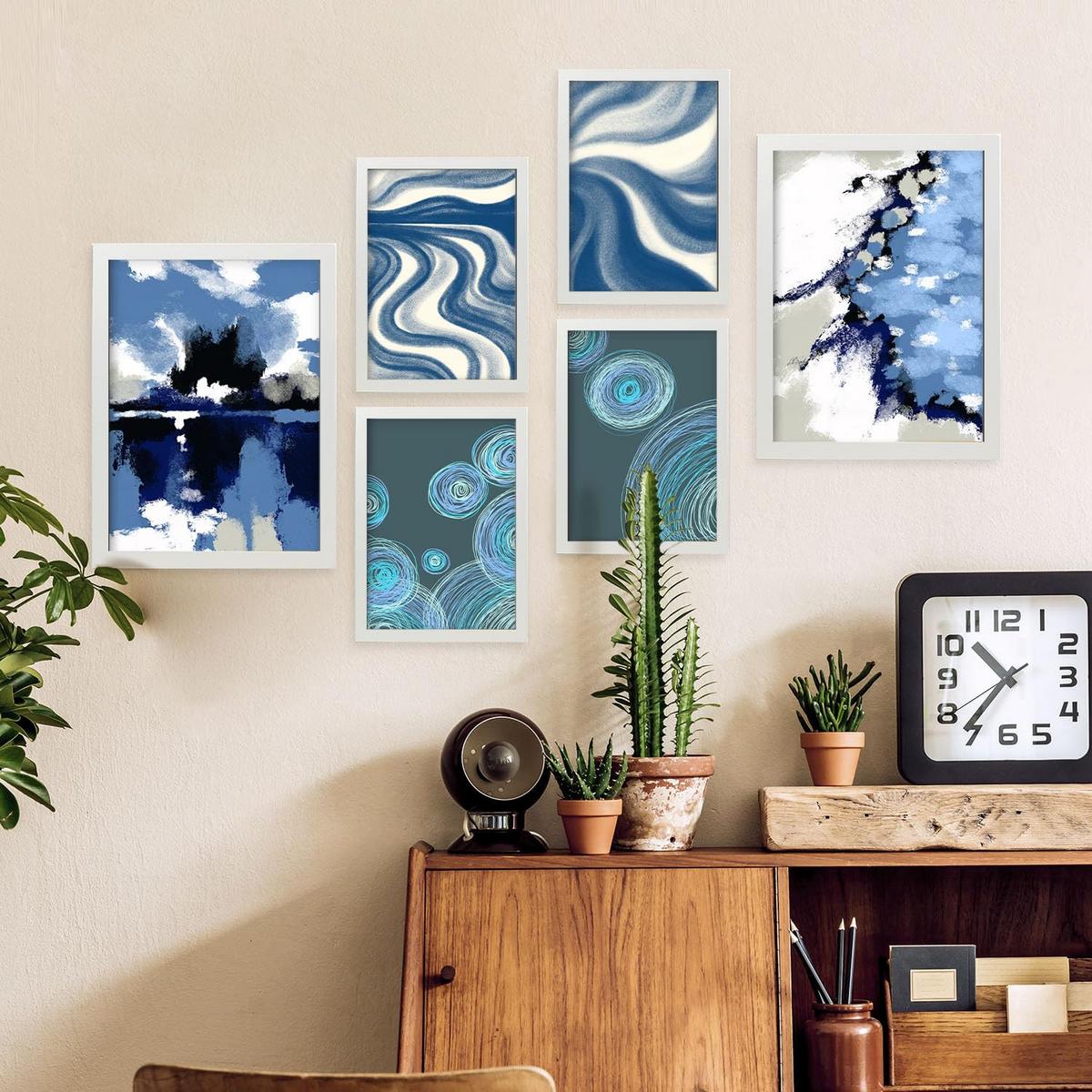 POSTER Set Mit 6 Blau Alte Koffer In Kulissen Abstracts Ästhetische Dekorative Gemälde Für Ihr Wohnzimmer, Schlafzimmer, Zuhause A3 & A4 Weißer Rahmen - Weiß, Papier (29/3cm) - Nacnic