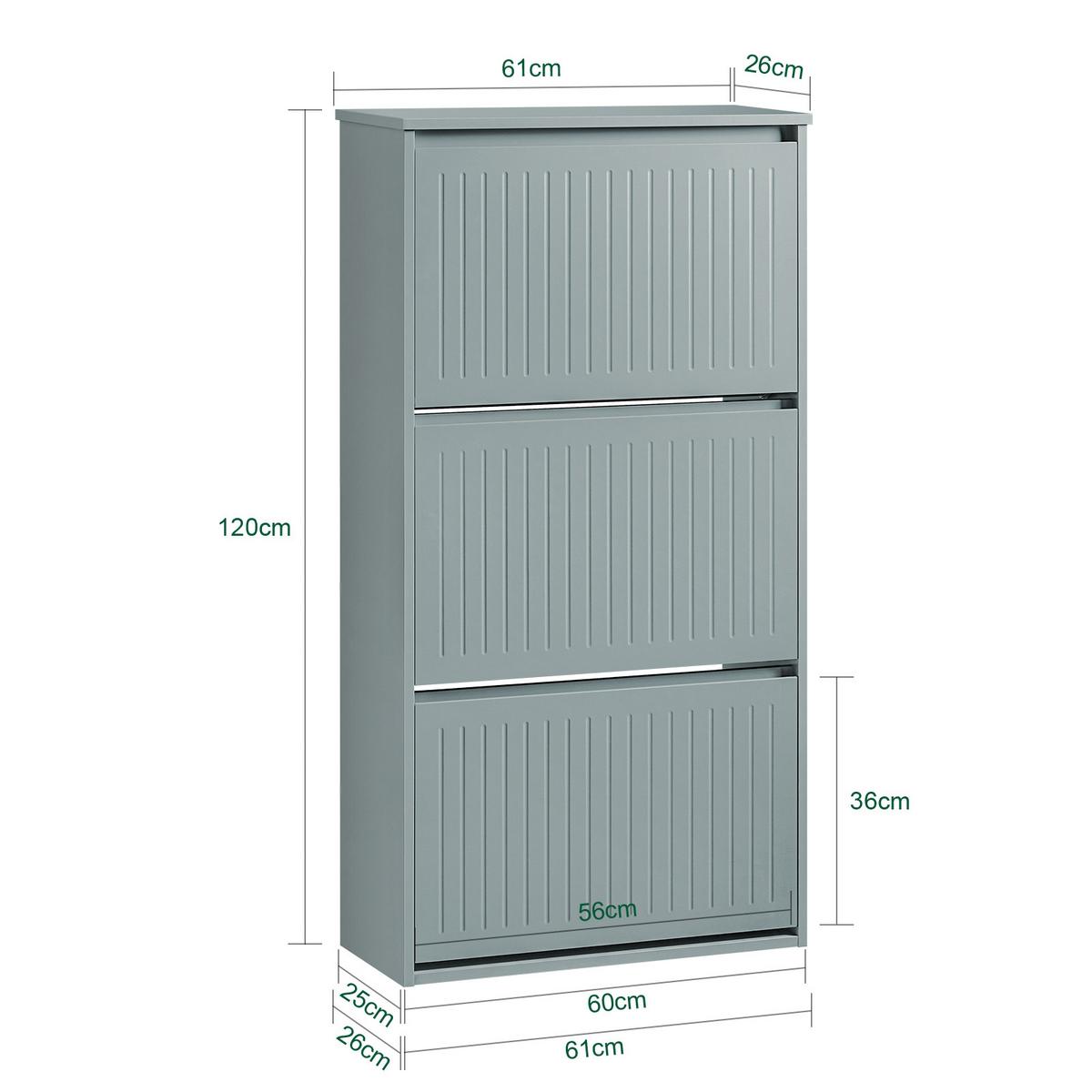 SCHUHSCHRANK mit 3 Klappen Hellgrau - Grau, Holzwerkstoff (61/120/26cm) - SoBuy