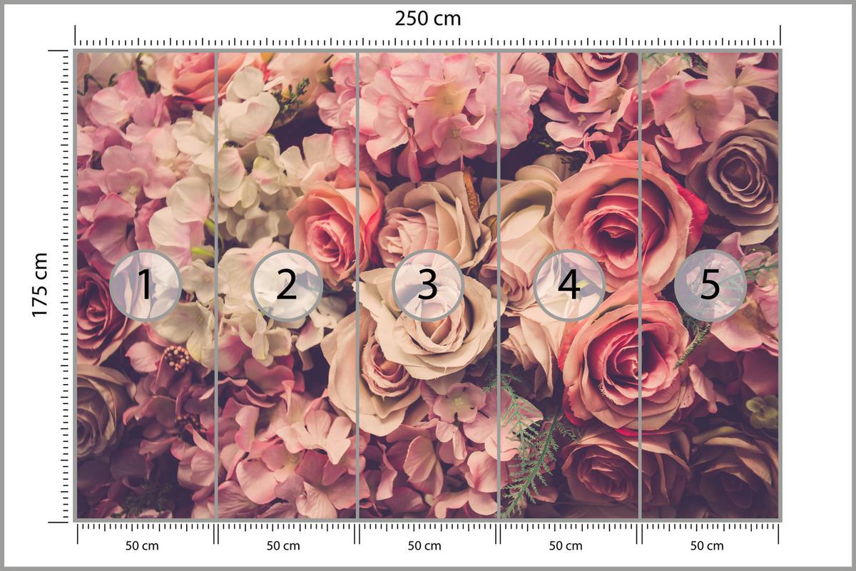 FOTOTAPETE für Schlafzimmer Pinke Rosen Boho Blumen 250x175 - Beige/Violett, Papier (250/175cm) - Muralo