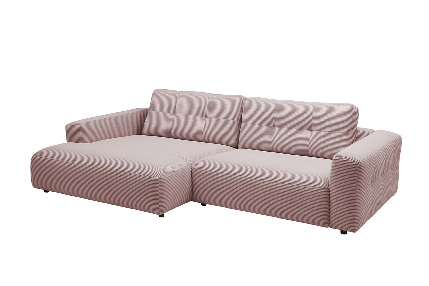 ECKSOFA XL MIKA Pink Cord - Schwarz/Rosa, Kunststoff/Textil (296/167cm) - KAWOLA
