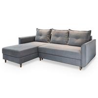 ECKSOFA PISAN L-S Hellgrau Plüsch-Stoff mit Schlaffunktion - Hellgrau/Braun, Holz/Textil (220/140cm) - MASSENO