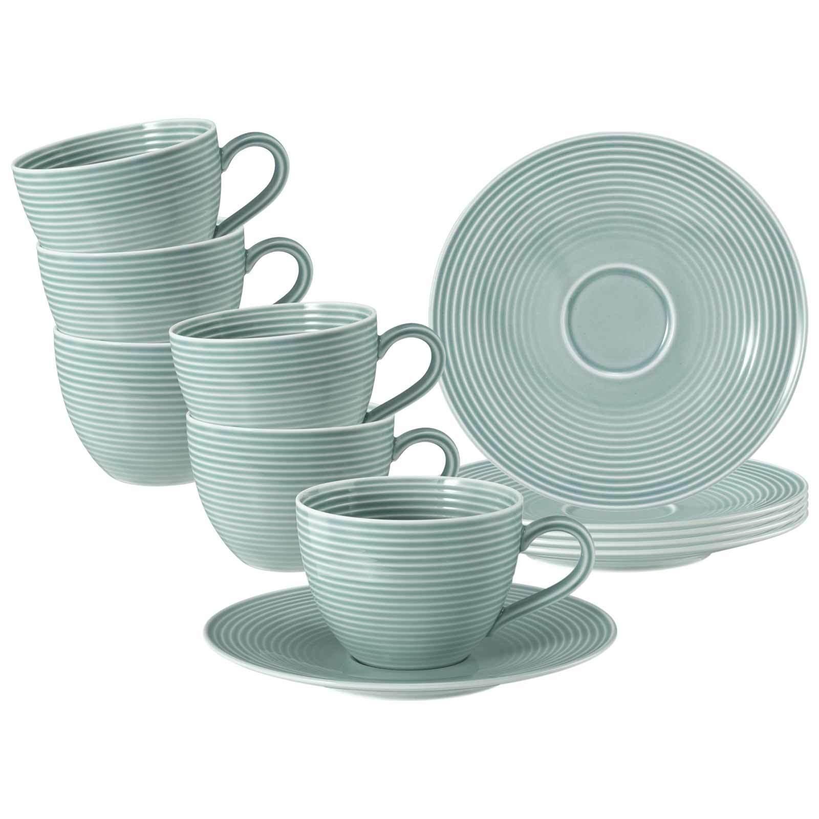 KAFFEETASSEN MIT UNTERTASSEN Beat Color Glaze Arktisblau 260 ml 6er Set - Blau, Keramik (16.7/8.6/16.7cm) - Seltmann Weiden