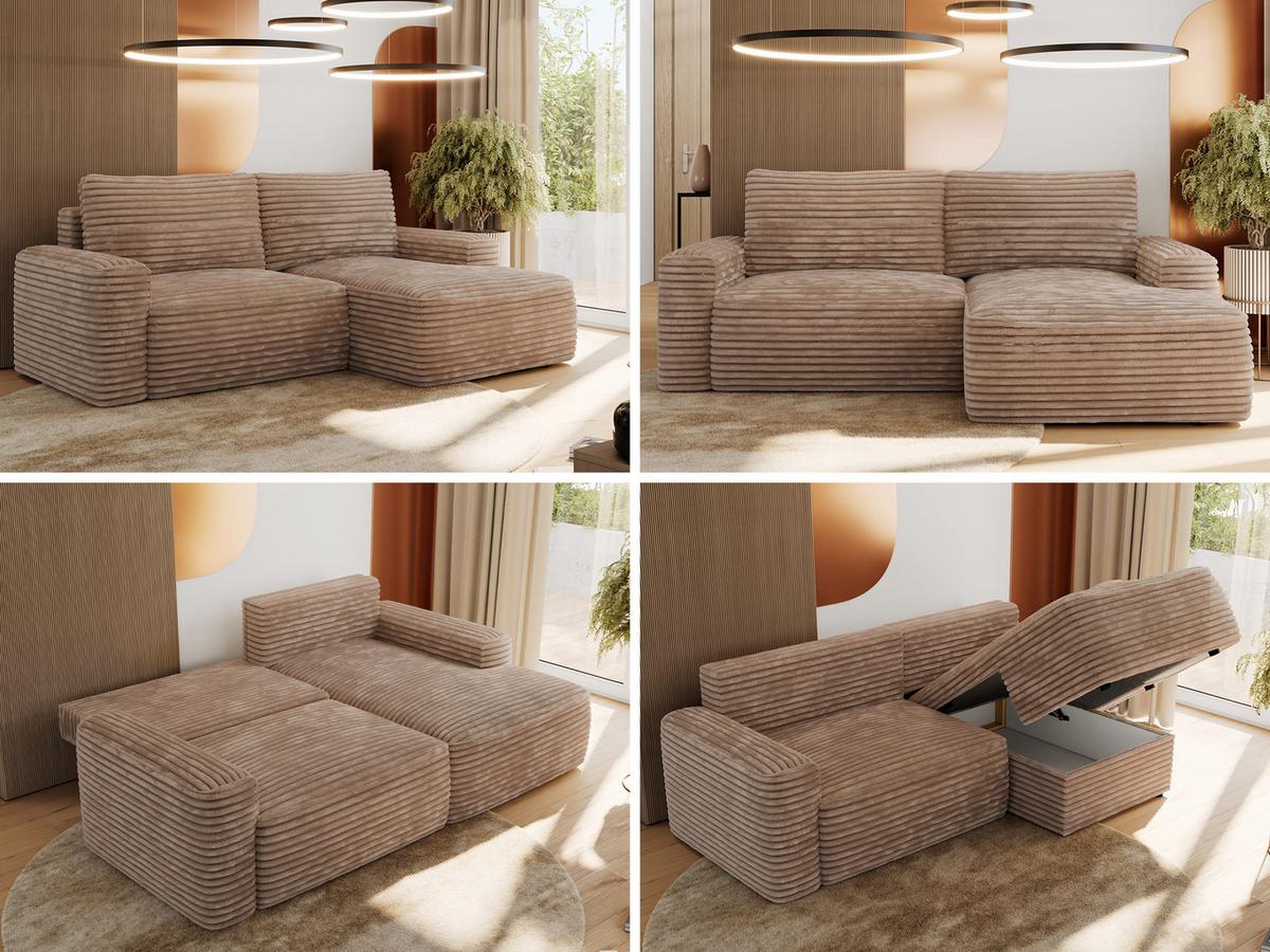 ECKSOFA BELLUNO L Braun Cord - Rechts - Schwarz/Braun, Textil (233/144cm) - MKS