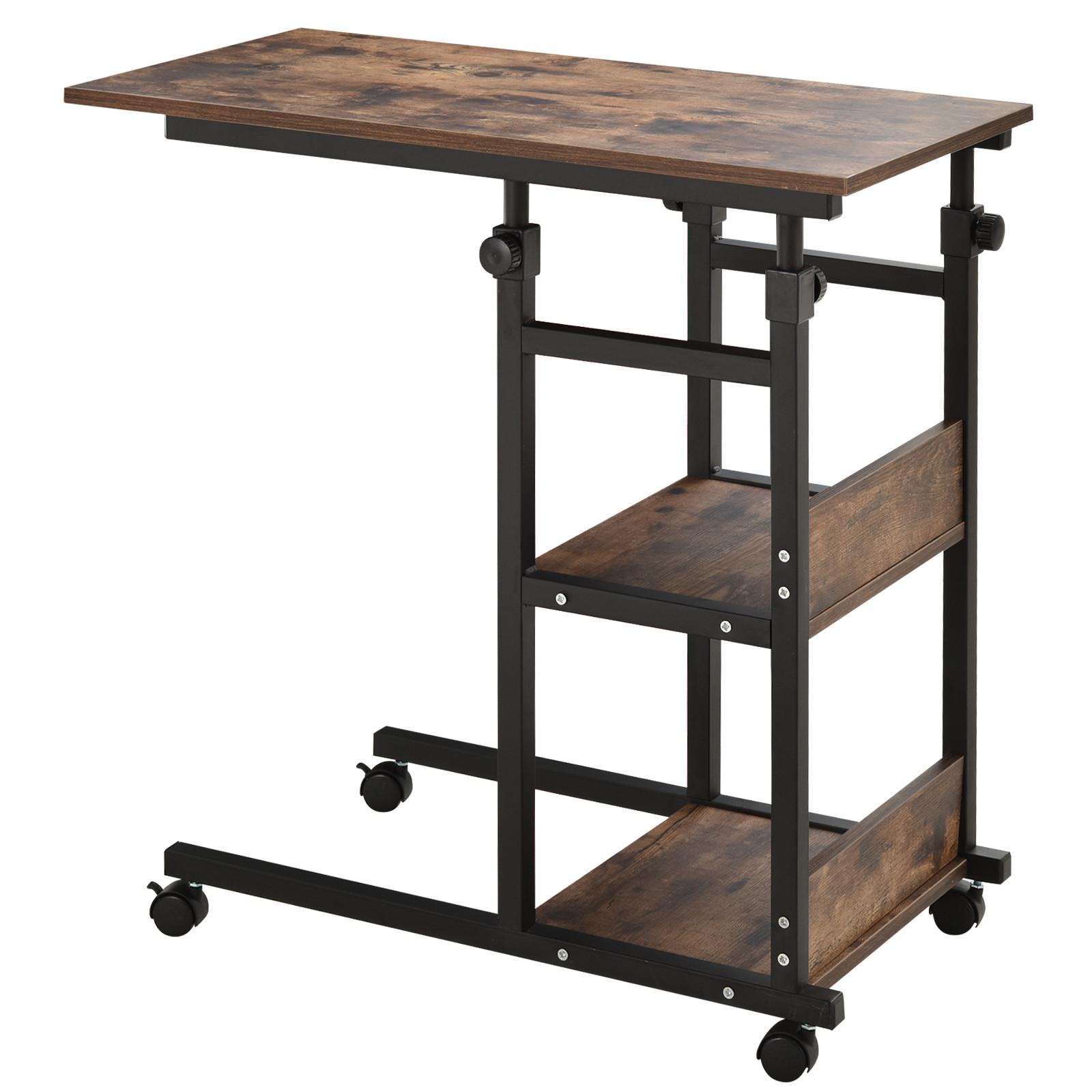 BEISTELLTISCH Couchtisch mit Rollen höhenverstellbar 2 untere Regale Esszimmer - Dunkelbraun, Kunststoff (80/40/82cm) - HOMCOM