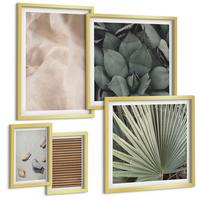 BILDER SET 5er Set - 50x50 cm & 20x30 cm & 40x60 cm Goldrahmen - Steine, Holz, Stofftexturen - Goldfarben, Kunststoff (40/60cm) - TULUP