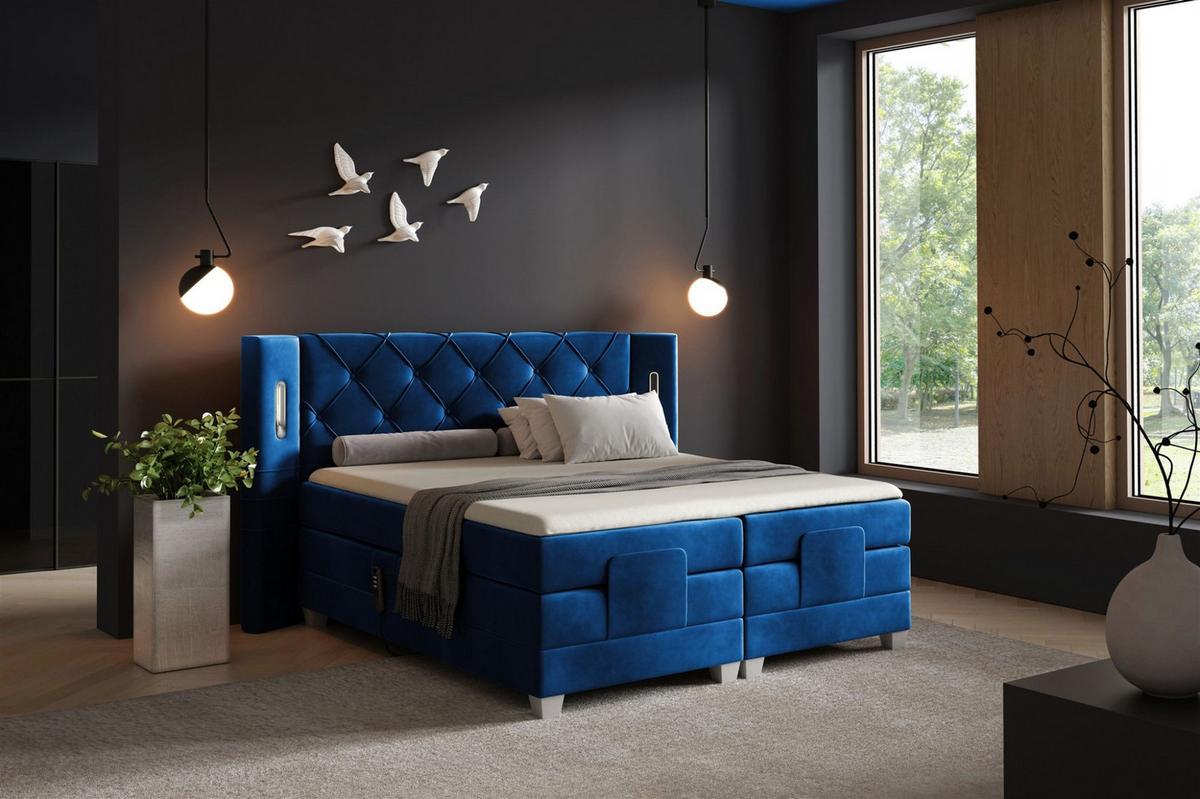 BOXSPRINGBETT Elektrisch Steve - Blau, Holzwerkstoff/Textil (180/200cm) - Fun Möbel