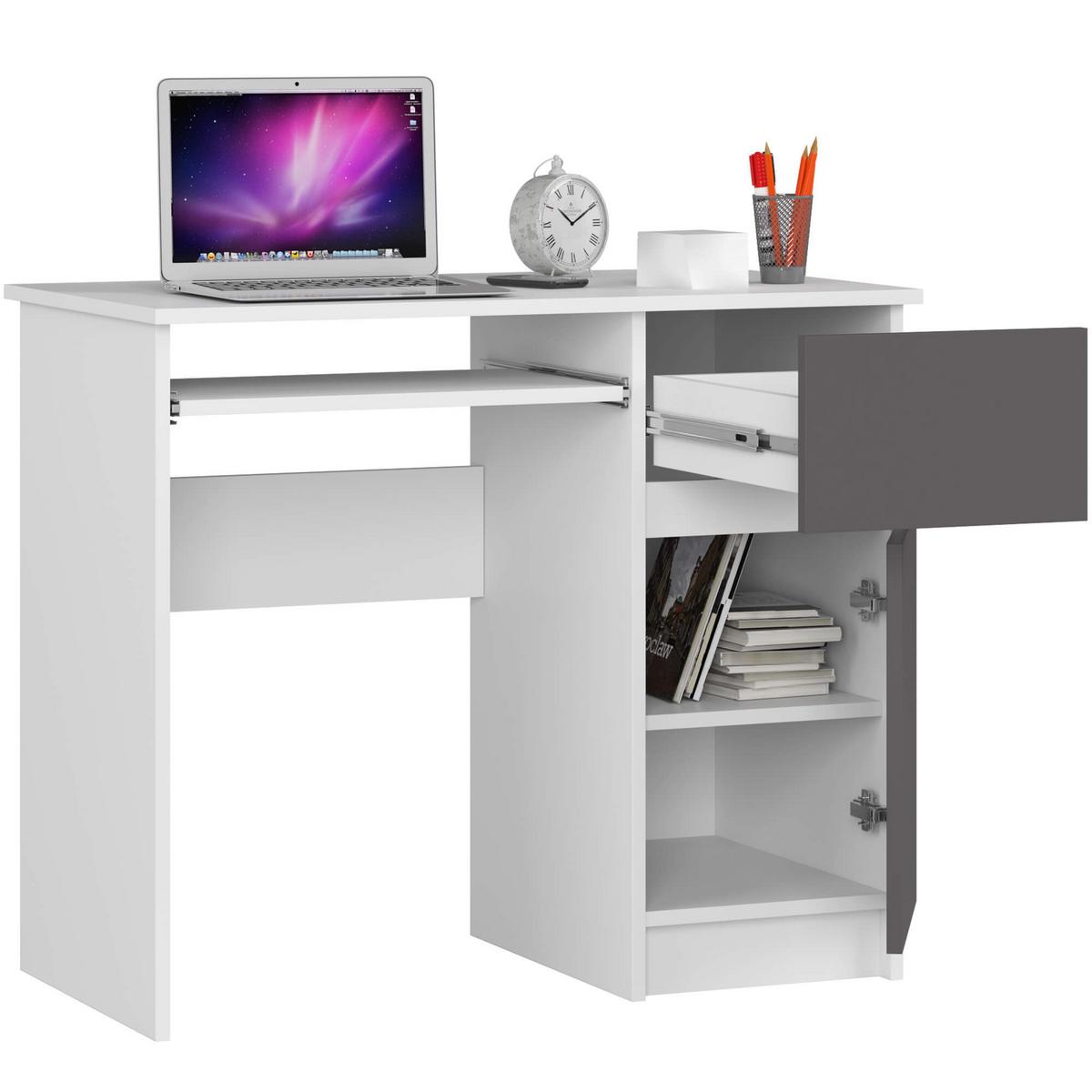 SCHREIBTISCH Weiß, Graphit Grau 77/90/50 - Weiß/Grau, Holzwerkstoff (155/85/77cm) - RAUMHIRSCH FURNITURE