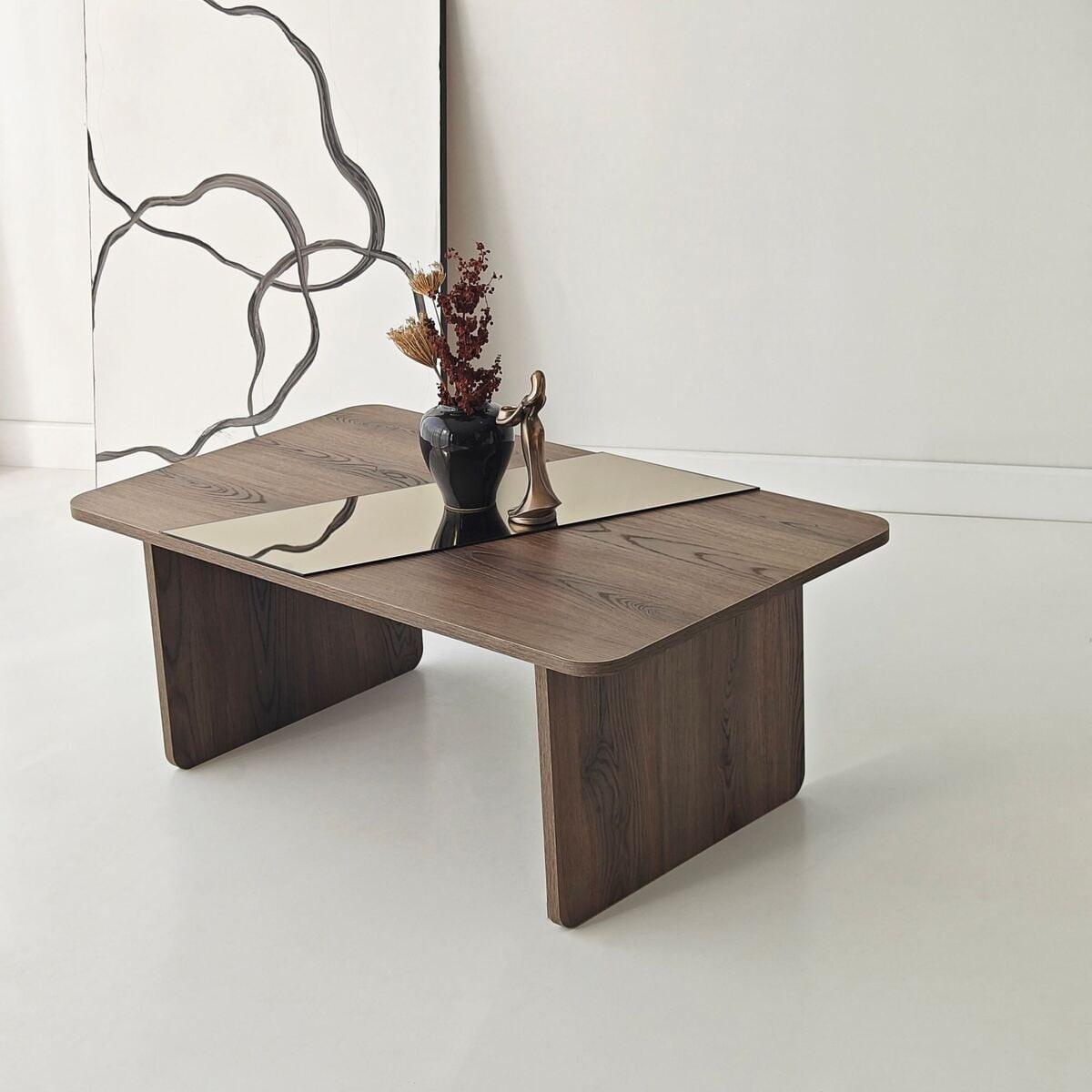 COUCHTISCH mit rechteckiger Spiegelplatte 100/60/40 cm - Naturfarben, Holzwerkstoff (7/60/40cm) - Calicosy