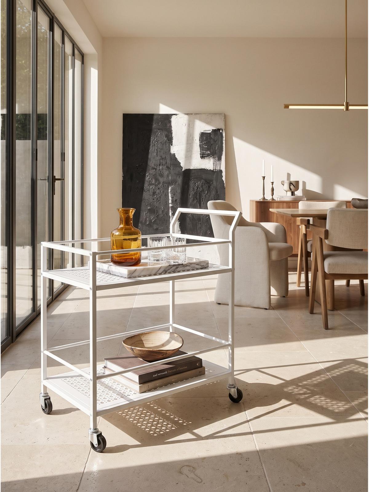 SERVIERWAGEN ALCUDIA, Eisen, mit Ablagen, mit Gitterstruktur, Weiß, 79 x 45 x 83 cm - Weiß, Metall (79/83/45cm) - KADIMA DESIGN