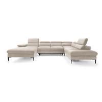 WOHNLANDSCHAFT MESTO Creme Velours-Stoff mit Schlaffunktion - Creme, Holz (353/94/182cm) - MASSENO