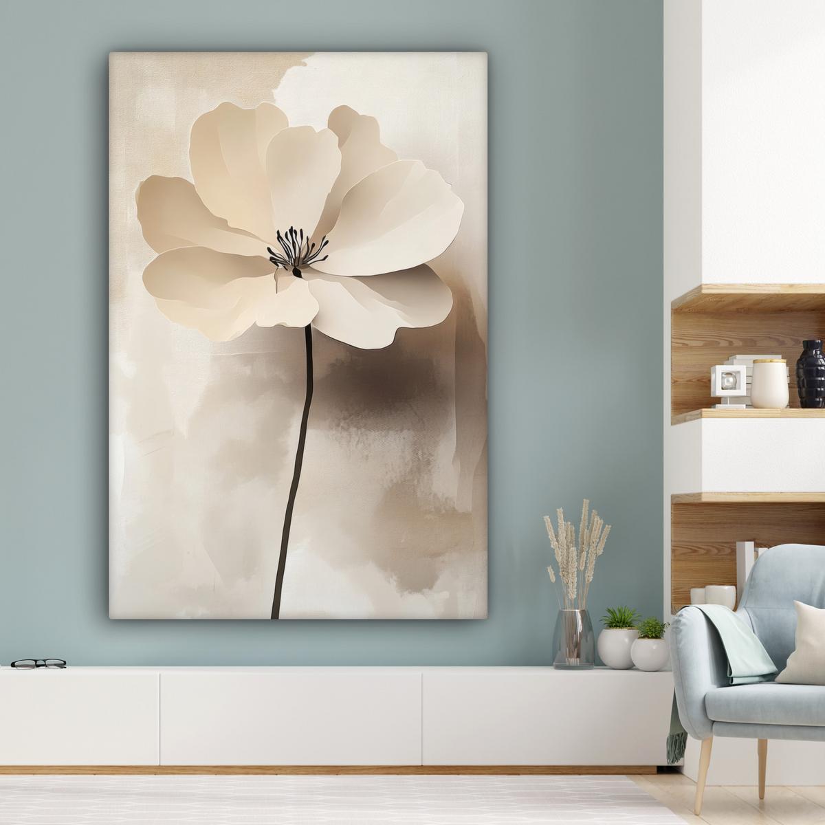 LEINWANDBILD Blume - Beige - Farbe - Schatten Deko Groß 90x140 cm - Creme, Textil (90/140cm) - MuchoWow