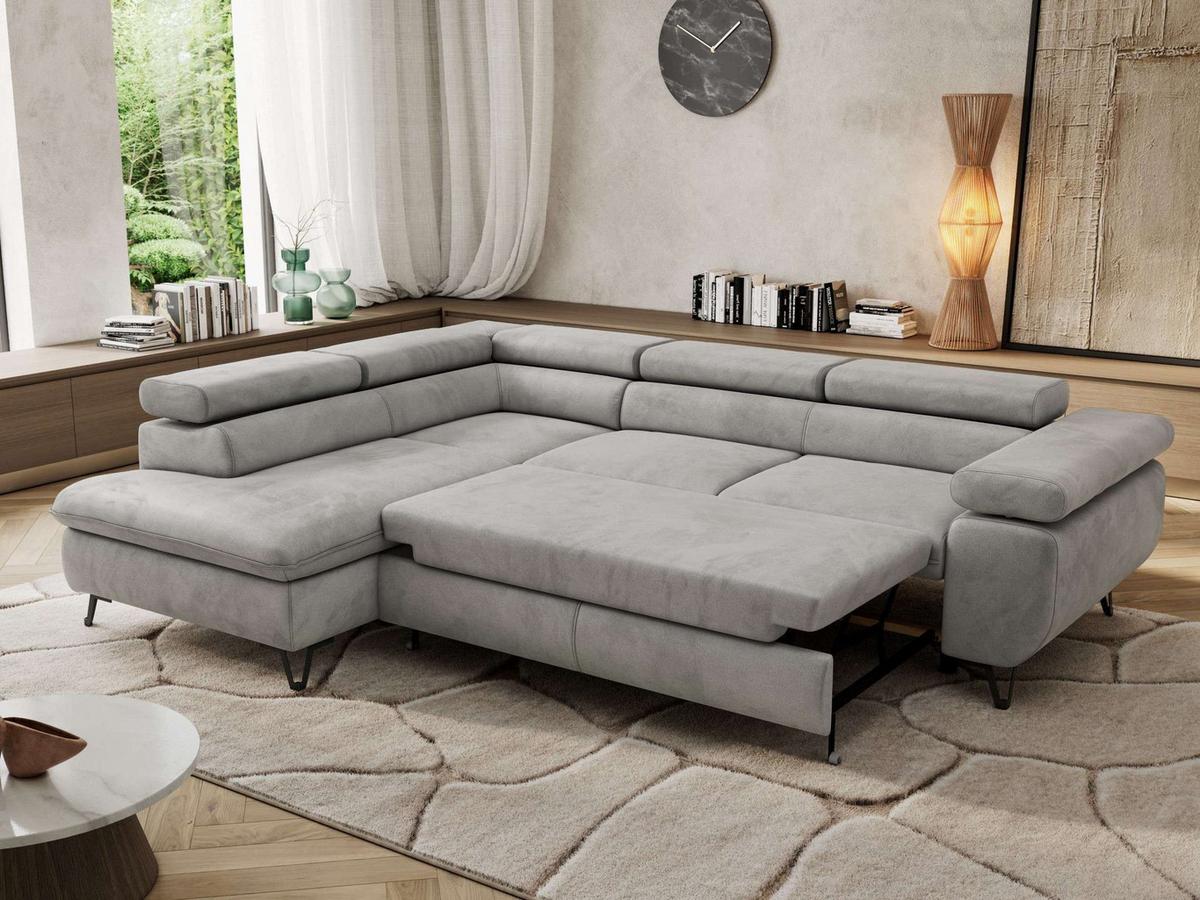 ECKSOFA PABLO L Hellgrau Velvet - Links Seite - Hellgrau/Schwarz, Textil/Metall (208/273cm) - MKS