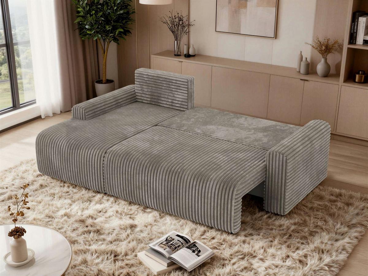 ECKSOFA NESSARO L Hellbraun Cord - Links Seite - Hellbraun/Schwarz, Kunststoff/Textil (244/151cm) - MKS