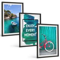 BILDER SET 3er Set - 40x60 cm Schwarzer Rahmen - Inspiration für ein Fahrrad mit Seeboot - Schwarz, Kunststoff (40/60cm) - TULUP