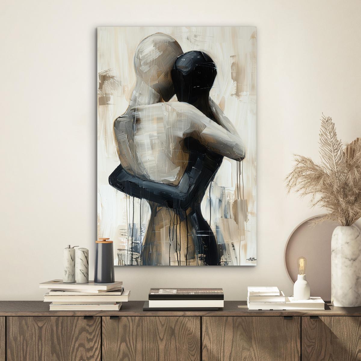 METALLBILD Abstrakt - Liebe - Schwarz und weiß - Modern Deko Schlafzimmer 40x60 cm - Schwarz, Metall (40/60cm) - MuchoWow