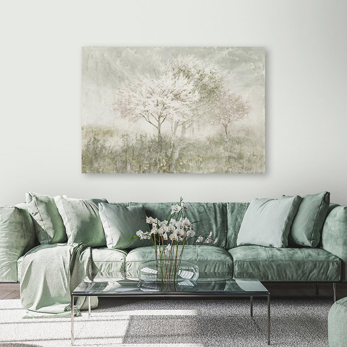 WANDBILD ein blühender baum in der wiese - Beige, Textil (60/40cm) - Feeby