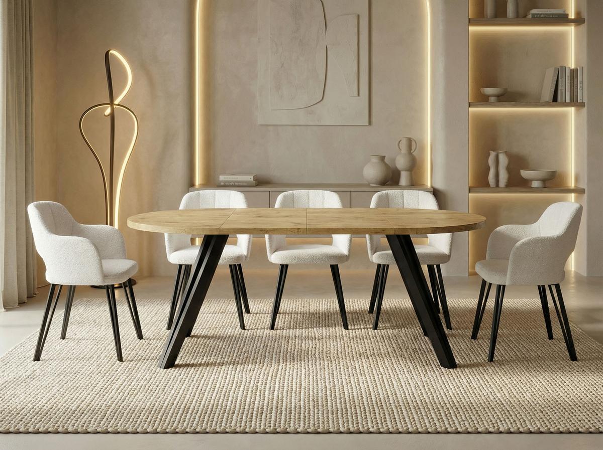 ESSTISCH Ravero runder ausziehbarer, Eiche Hell Braun 100-180/100/77 cm - Eichefarben/Schwarz, Holz/Holzwerkstoff (100/180/76.5cm) - WFL GROUP