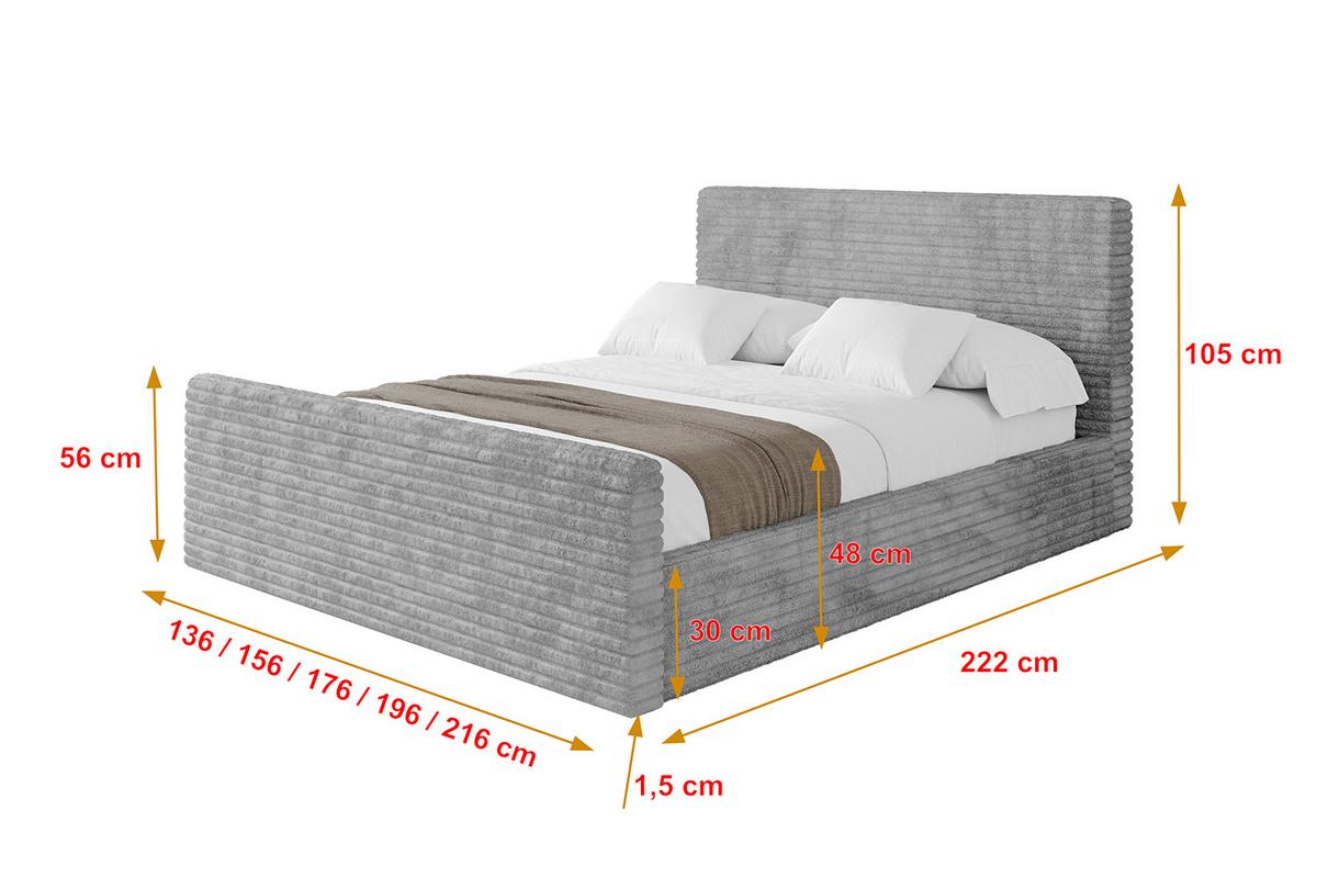 POLSTERBETT mit Bettkasten, Fußteil und Lattenrost, Boxbett mit Matratze H3/H4 - ALOVA-Z 120x200 Hellgrau - Hellgrau, Holzwerkstoff/Textil (120/200cm) - ALTDECOR
