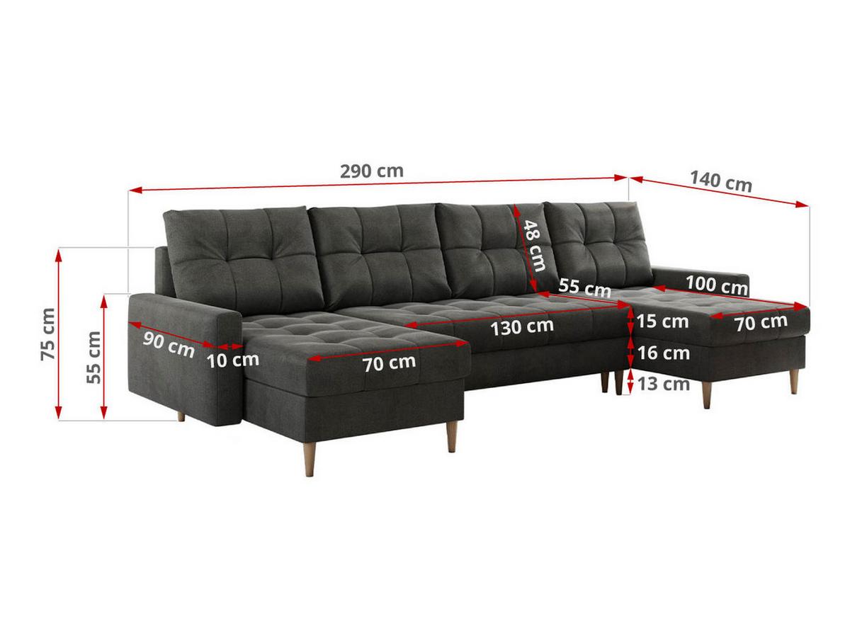 WOHNLANDSCHAFT Colin U Velvet Dunkelgrau - Dunkelgrau/Braun, Holz/Textil (290/75/140cm) - MKS