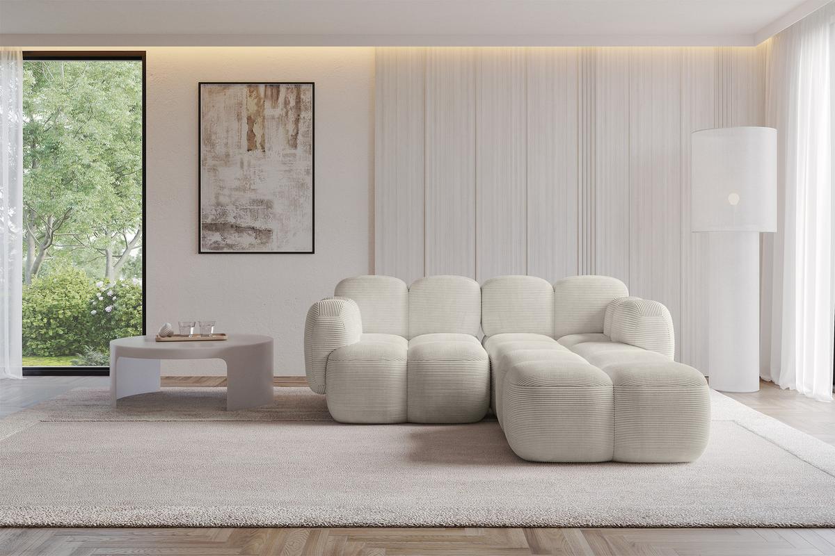 ECKSOFA modulares Sofa Rechts Miko-L1 214x205x75 Creme Cord - Schwarz/Mokka, Holzwerkstoff/Kunststoff (214/205cm) - ALTDECOR