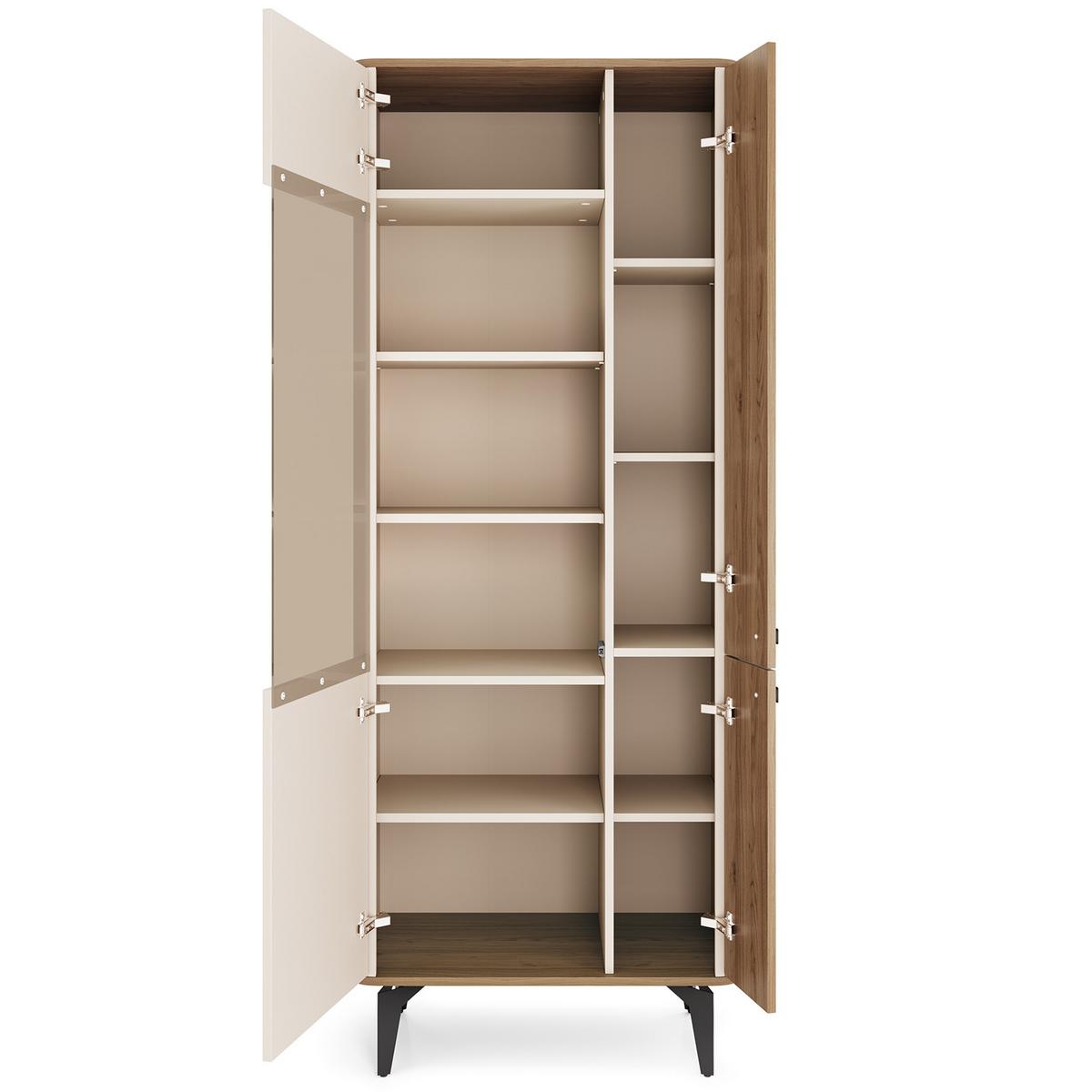 VITRINE Aurora Glasschrank mit Hartglas, ohne LED-Beleuchtung, Nussbaum+Kaschmir - Kaschmir/Nussbaumfarben, Holzwerkstoff/Metall (73/190/40cm) - Beautysofa