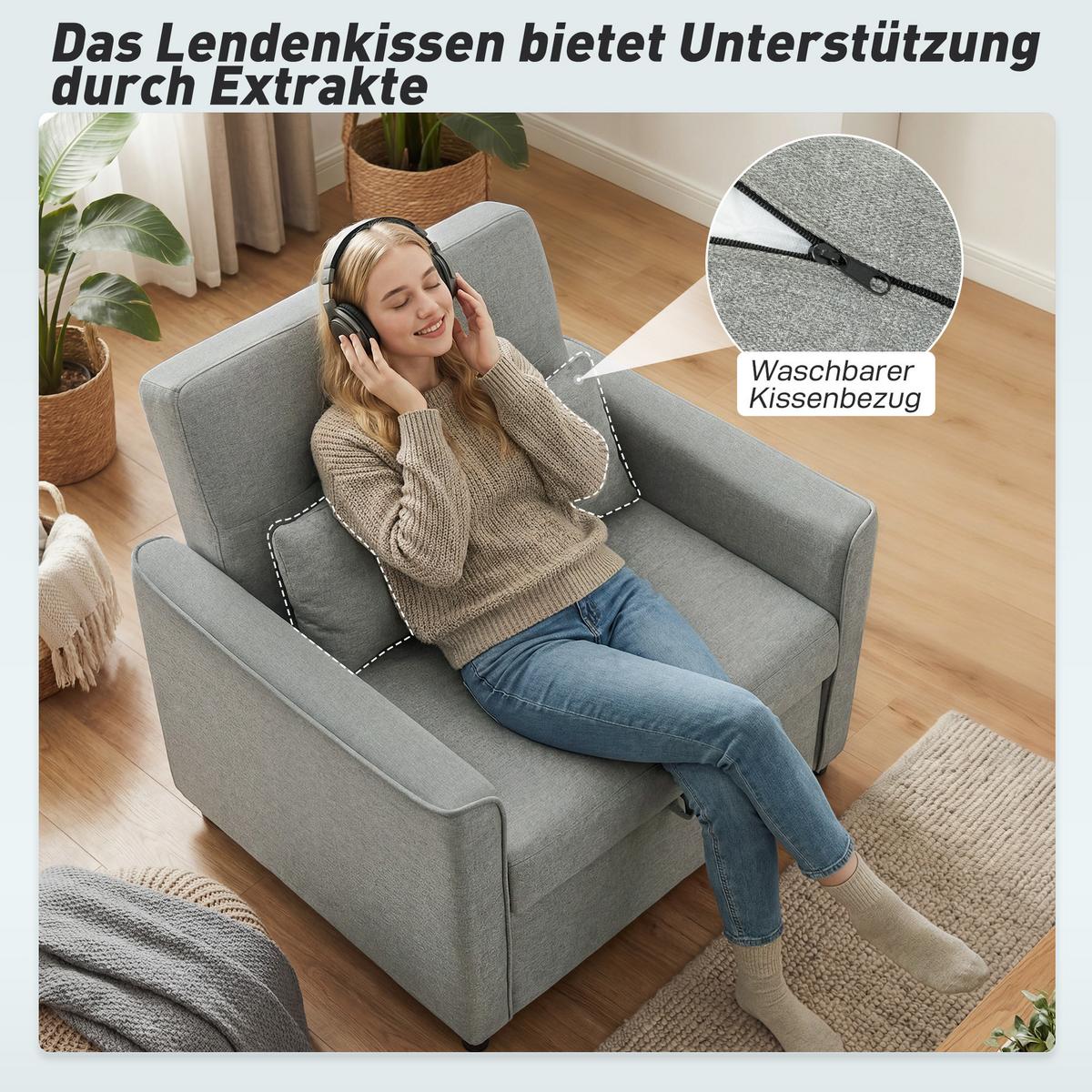 SCHLAFSESSEL Polyester Schaumstoff Grau - Grau, Textil (68/45.5/187cm) - HOMCOM