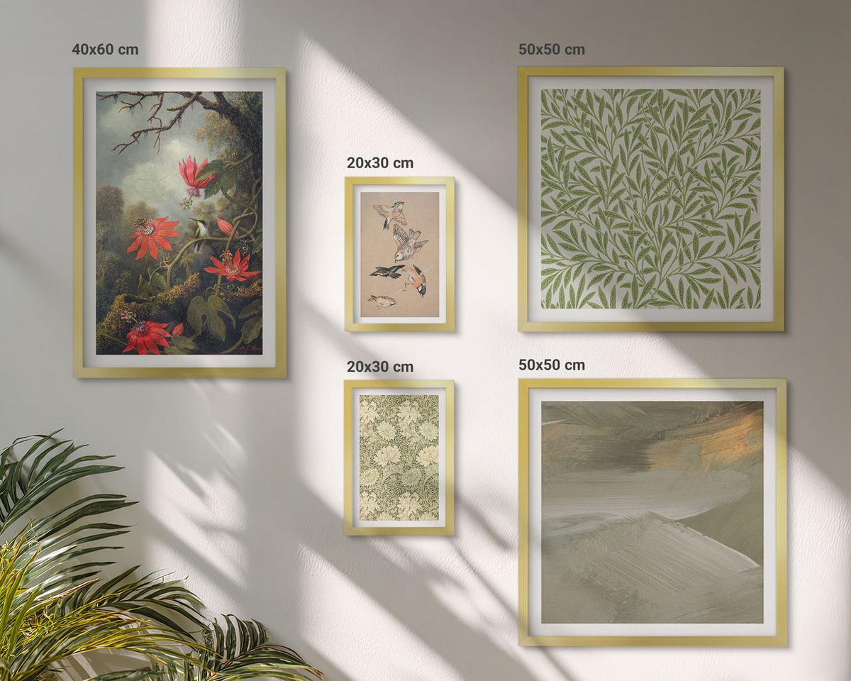 BILDER SET 5er Set - 50x50 cm & 20x30 cm & 40x60 cm Goldrahmen - Blumen und Vögel in natürlicher Umgebung - Goldfarben, Kunststoff (40/60cm) - TULUP