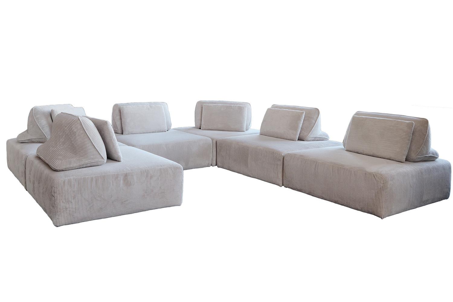 MODULSOFA WIOLO SOFT 6 MODULE 6 KISSEN Hellgrau Cord - Hellgrau/Schwarz, Kunststoff/Textil (333/84/333cm) - KAWOLA
