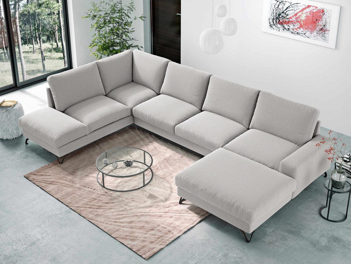 WOHNLANDSCHAFT Flavio U, Seite: Rechts - L3F+L2F+R1F - Kaschmir/Schwarz, Holz/Textil (367/91/214cm) - MIRJAN24