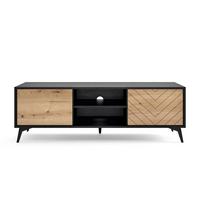 TV-SCHRANK Boulia Schwarz mit Fischgrätfronten in Eiche 154 cm - Eichefarben/Schwarz, Holzwerkstoff/Metall (154/50/39cm) - Selsey
