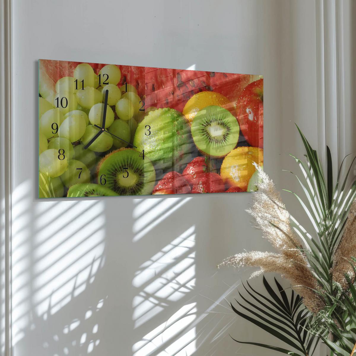 WANDUHR aus Glas 60x30 cm - Obst - Grün, Glas (60/30/0.4cm) - TULUP