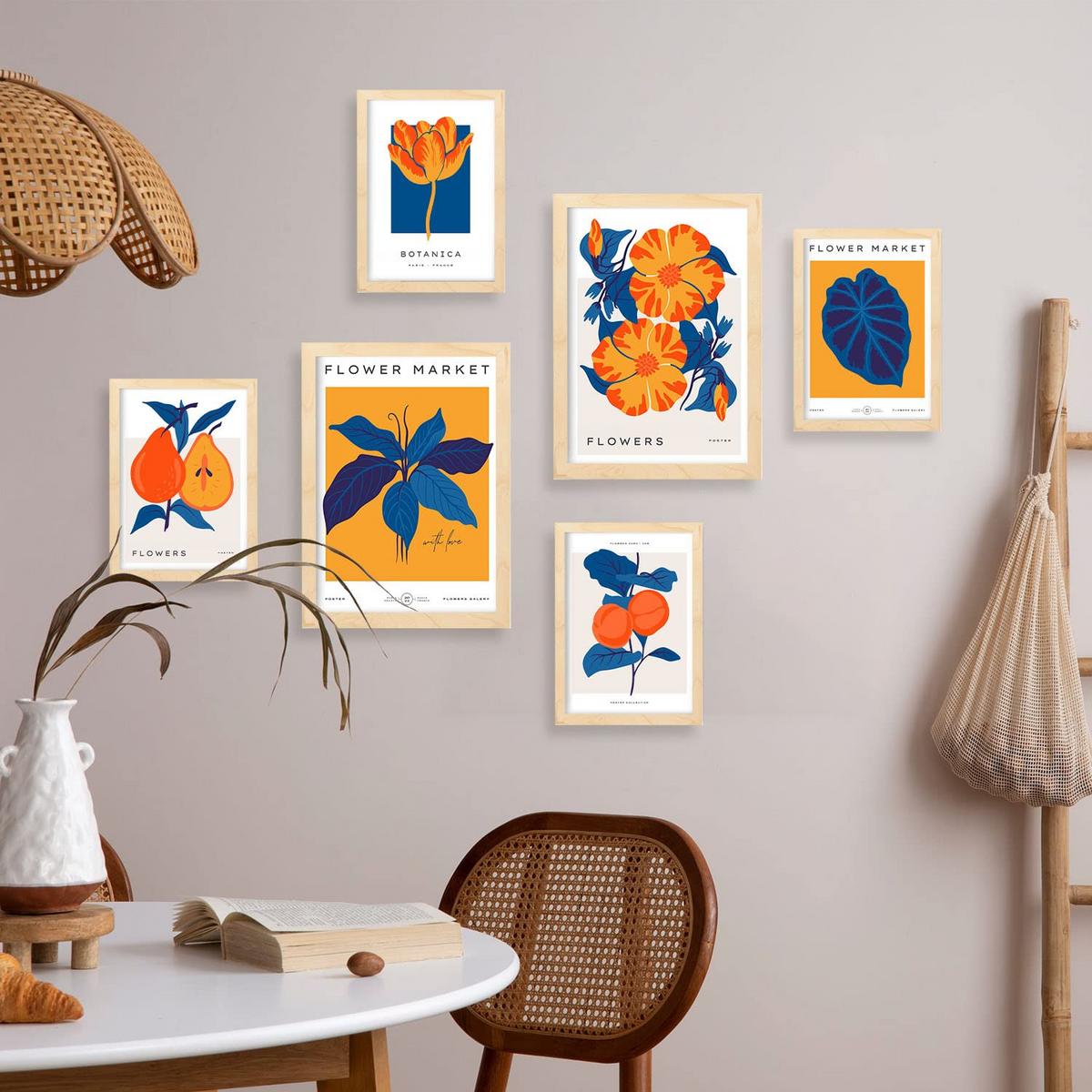 POSTER Set Mit 6 Blumen Oranger Dschungel A3 & A4 Rahmenlos - Klar, Papier (29/3cm) - Nacnic