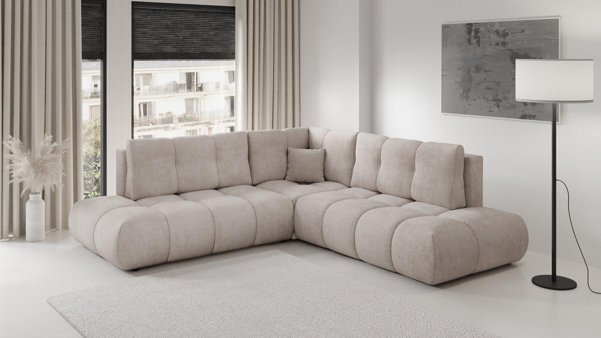 ECKSOFA DUCA II L-S Beige Chenille mit Schlaffunktion - Beige, Holz (266.5/266.5cm) - MASSENO