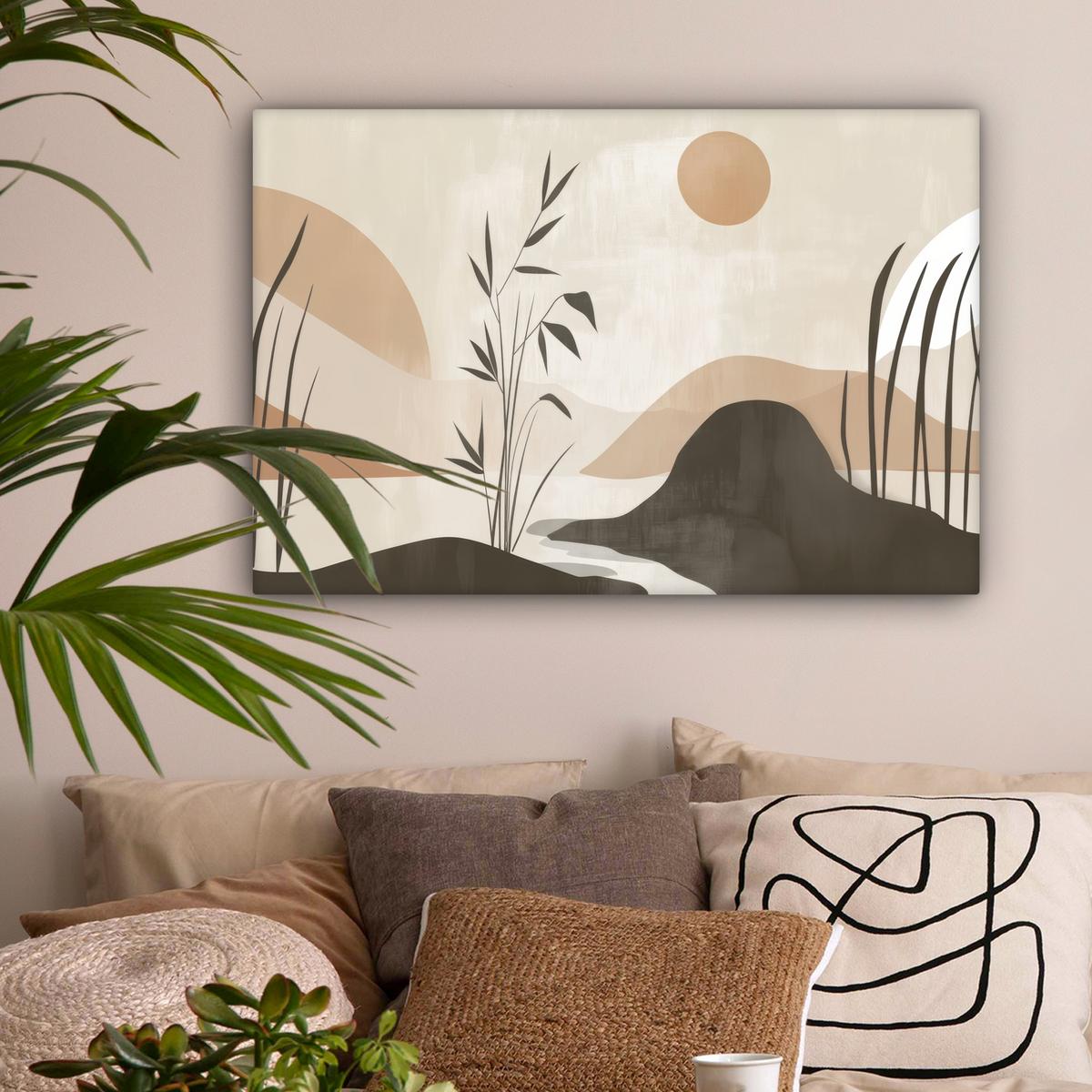 LEINWANDBILD Japandi - Landschaft - Beige Gemälde 60x40 cm - Cognac, Textil (60/40cm) - MuchoWow