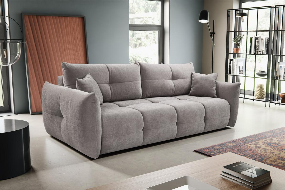 BETTSOFA MODA Beige Chenille-Stoff mit Schlaffunktion - Beige, Holz (245/86/110cm) - MASSENO