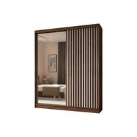 SCHWEBETÜRENSCHRANK LAMELLO 200/216/61 cm Modern Kleiderschrank 2-türig mit Spiegel Nussbaumfarben - Nussbaumfarben, Holzwerkstoff (200/216/61cm) - MASSENO