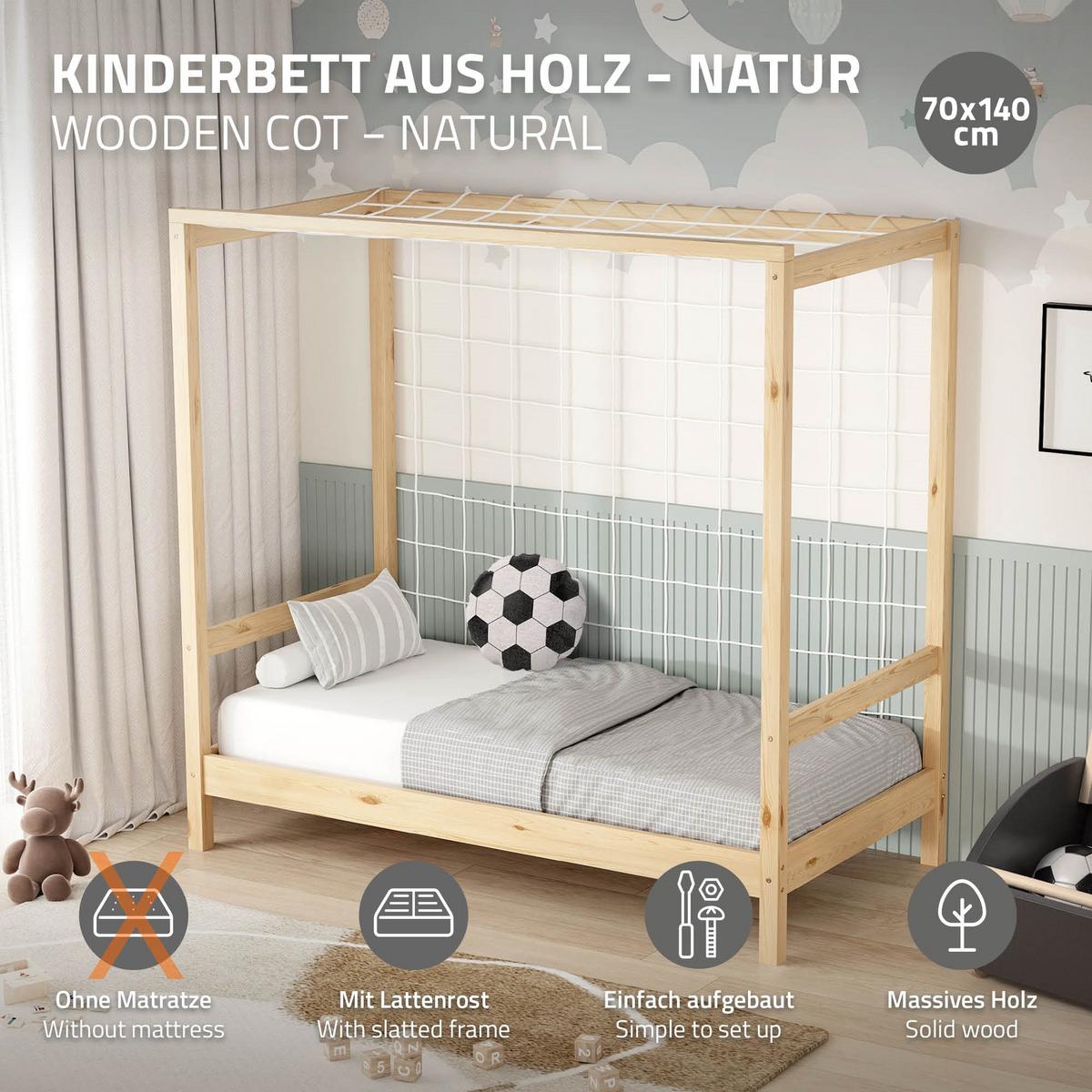 KINDERBETT Fußballtor 70x140 cm Natur - Hellbraun, Holz (70/140cm) - ML-DESIGN