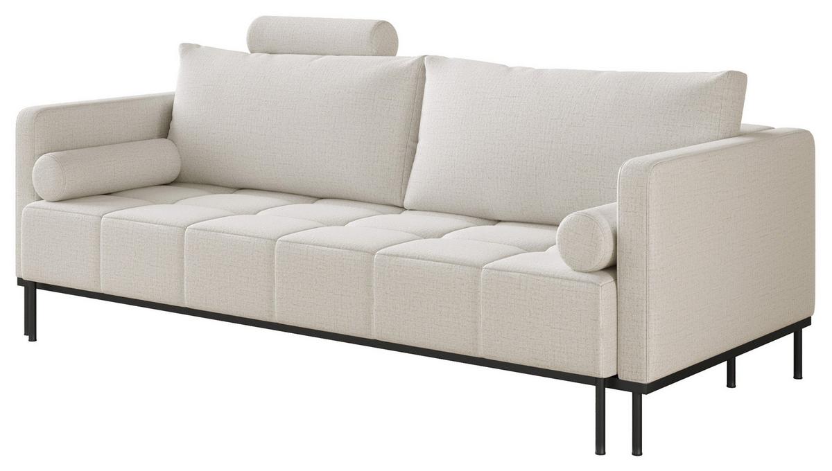 SCHLAFSOFA Skilia mit Schlaffunktion, 3-Sitzer 224 cm - Ecru/Schwarz, Textil/Metall (224/85/102cm) - Selsey