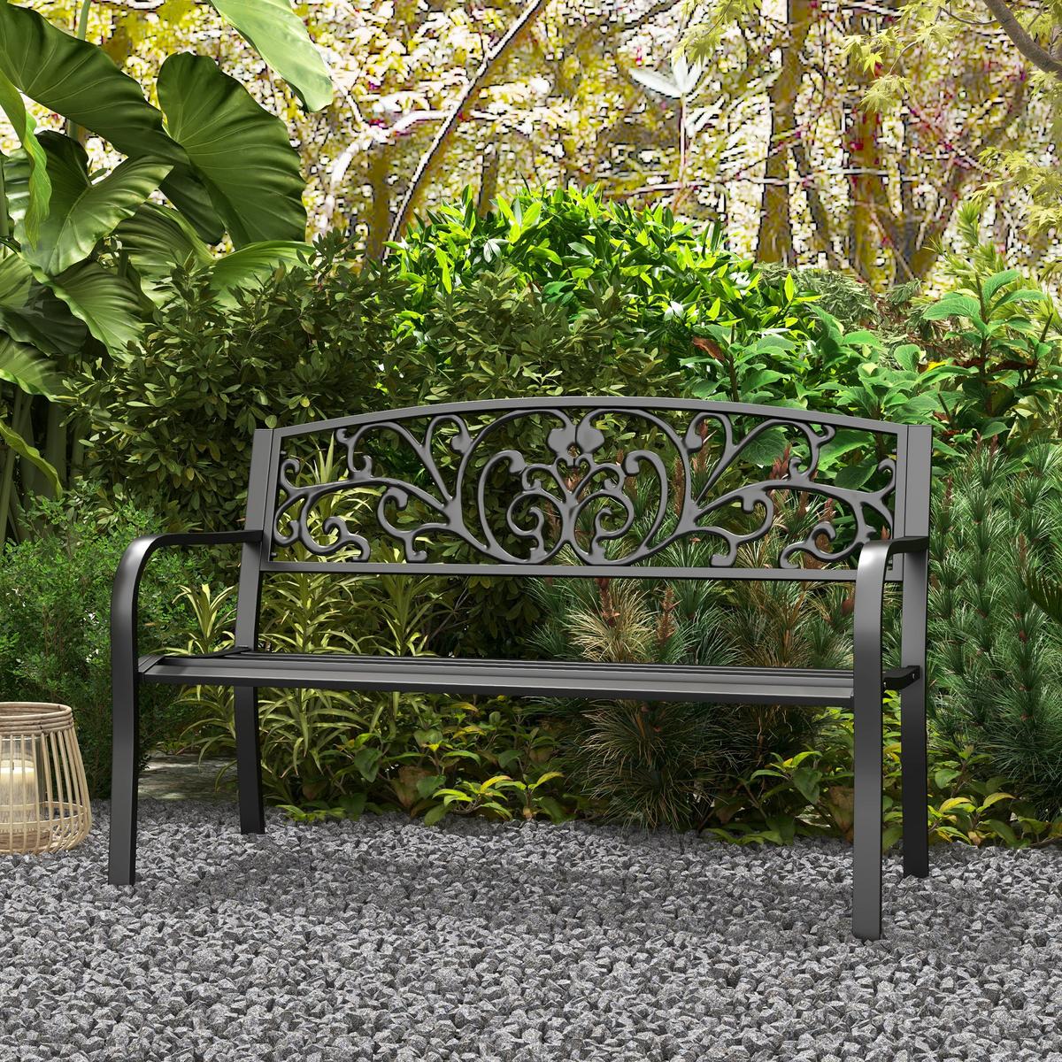 WETTERFESTE SITZBANK, bis 250 kg Belastbar, 127cm x 60cm x 87cm, Metall, Schwarz - Schwarz, Metall (60/87/127cm) - Outsunny