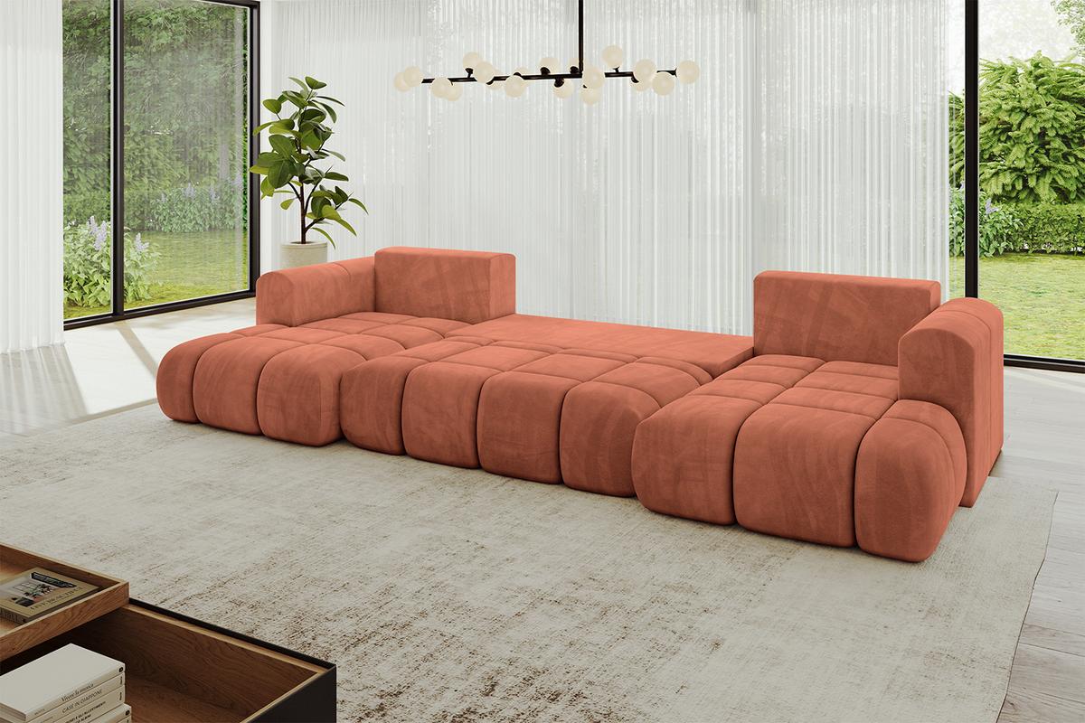 WOHNLANDSCHAFT CLOUD-U 405x185x90 Apricot Velours - Koralle, Holzwerkstoff/Kunststoff (405/90/185cm) - ALTDECOR