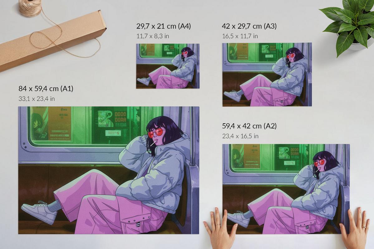 POSTER - 59x42 cm (A2) - Patryk Michalski - Mädchen in der U-Bahn - Violett, Textil (59.4/42/0.1cm) - TULUP