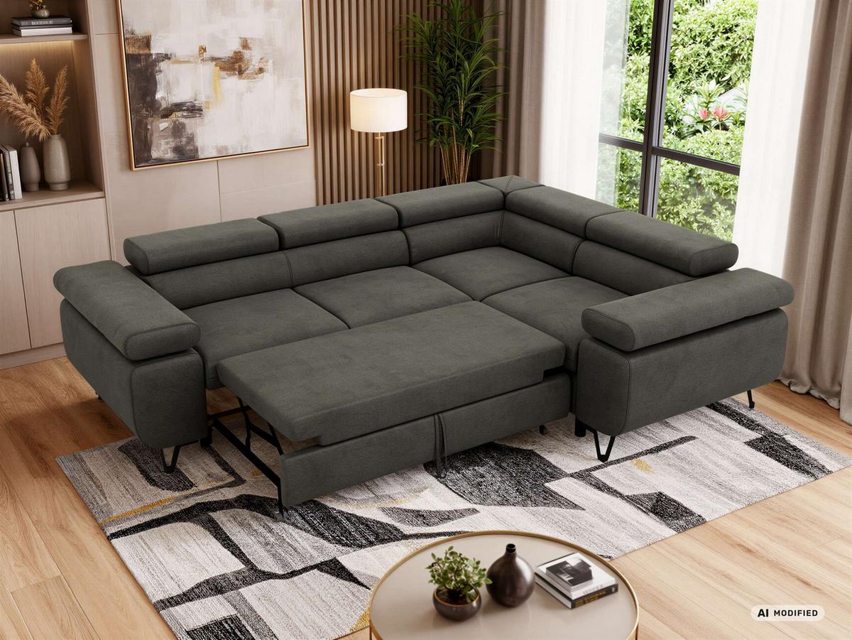 ECKSOFA FALCO L - Dunkelgrau Velvet - Rechts Seite - Dunkelgrau/Anthrazit, Textil/Metall (268/197cm) - MKS