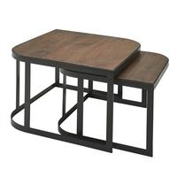 COUCHTISCH 2er Set Mango Massivholz Metall Rund Industrial Hell, Dunkelbraun 60x60x40 cm - Dunkelbraun/Schwarz, Holz/Metall (60/60/40cm) - KADIMA DESIGN