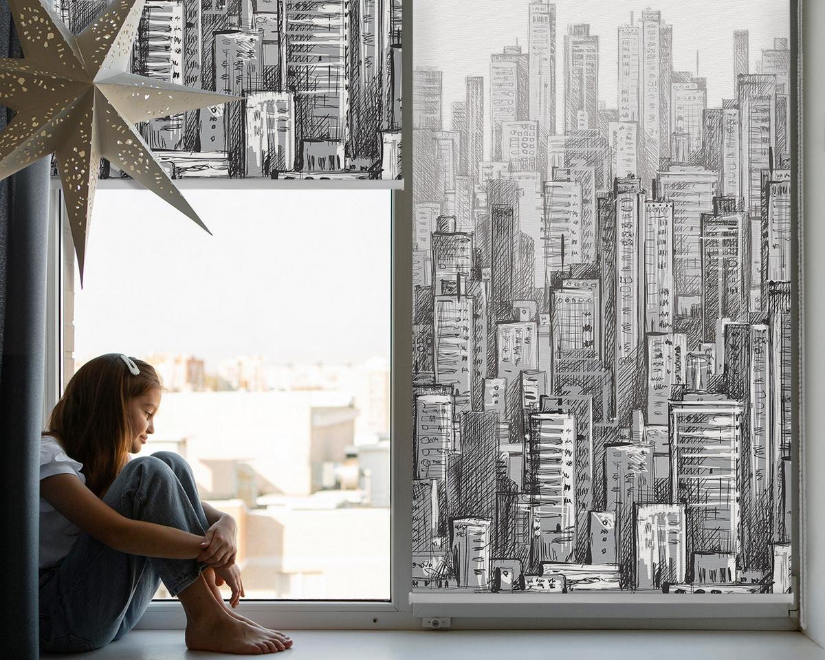 INNENROLLO - Fensterrollo - Rollo - 120x140 cm - Stadt - Schwarz, Kunststoff (120/140/0.5cm) - TULUP